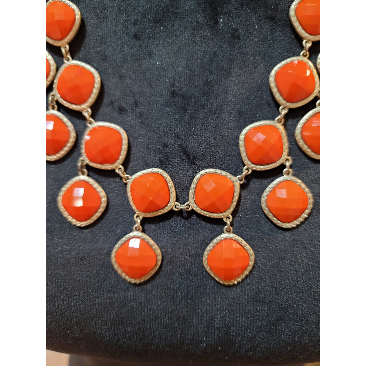 Women's Gold Chain Statement Necklace With Orange Gemstones And Lobster Clasp