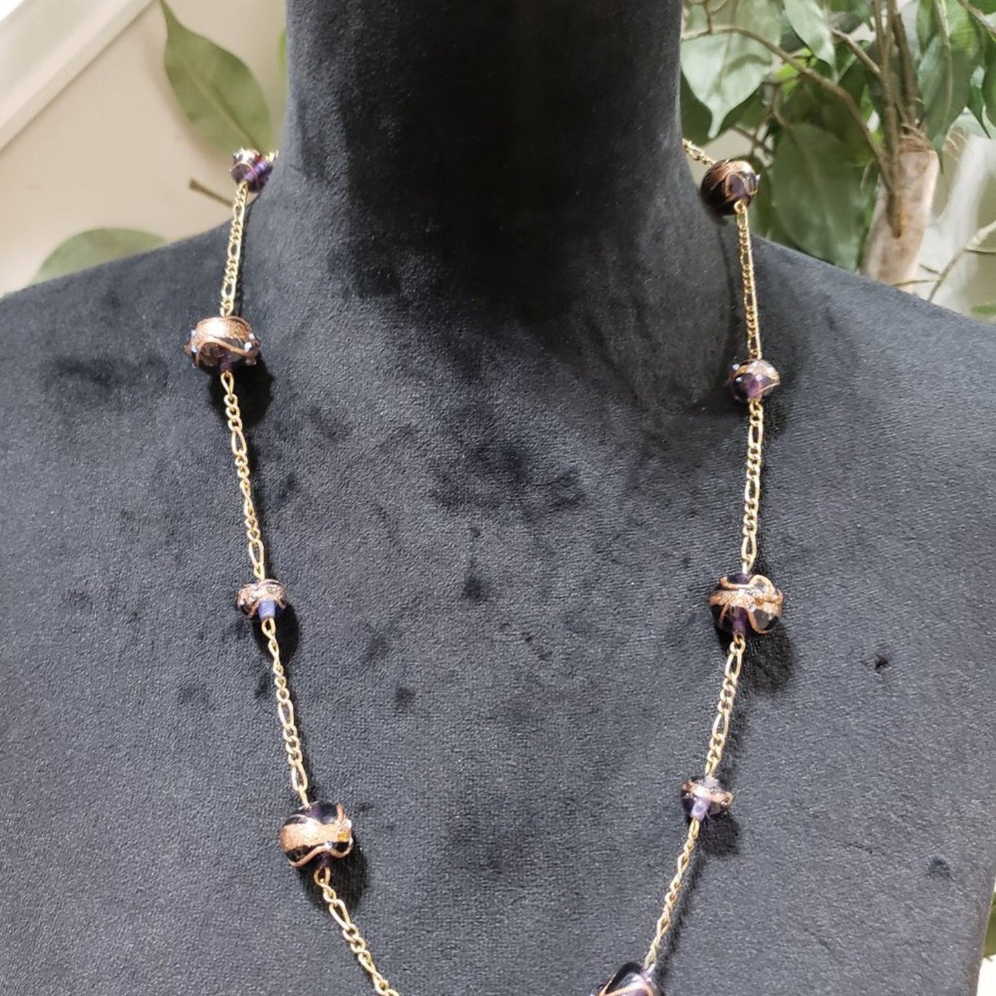 Womens Black Faceted Bead Gold Tone Chain Collar Necklace with Lobster Clasp