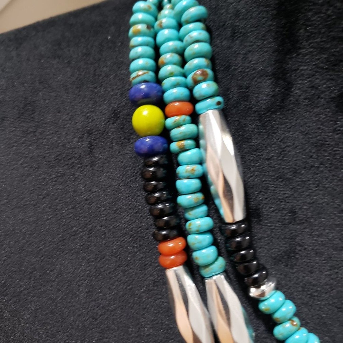 Women Fashion Native Turquoise Bead 3 Strand Collar Necklace with Lobster Clasp