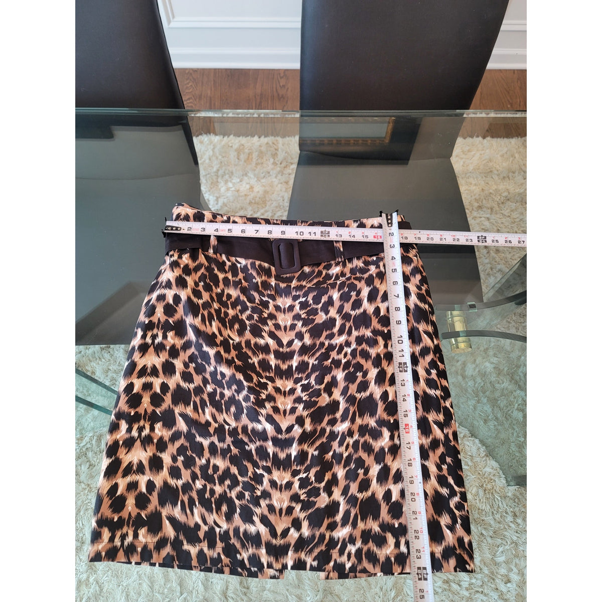 Courtenay Skirt Suit Women's SZ 16 Black/Beige Animal Print Belted Short Sleeve