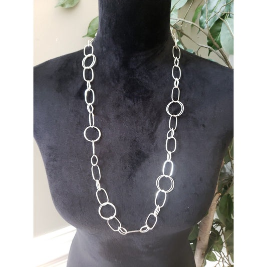 Chaps Womens Silver Tone Circle Rings Chain-Link Necklace Jewelry with Lobster