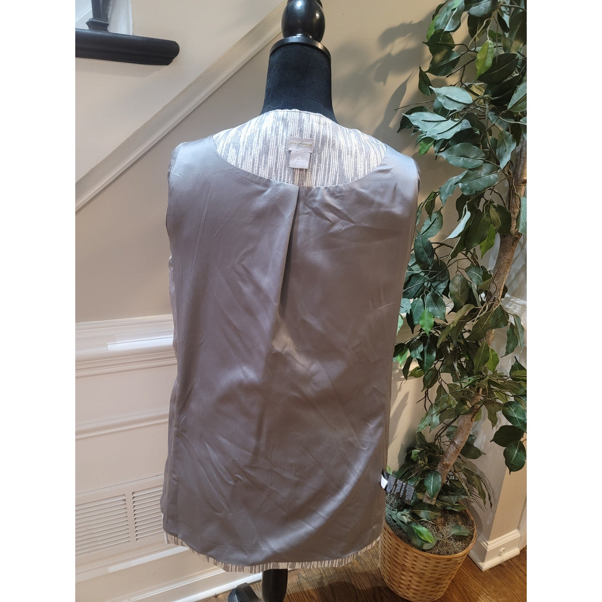 Chico's Travelers Jacket Women's Small Sliver/Gray Vertical Striated Open Front