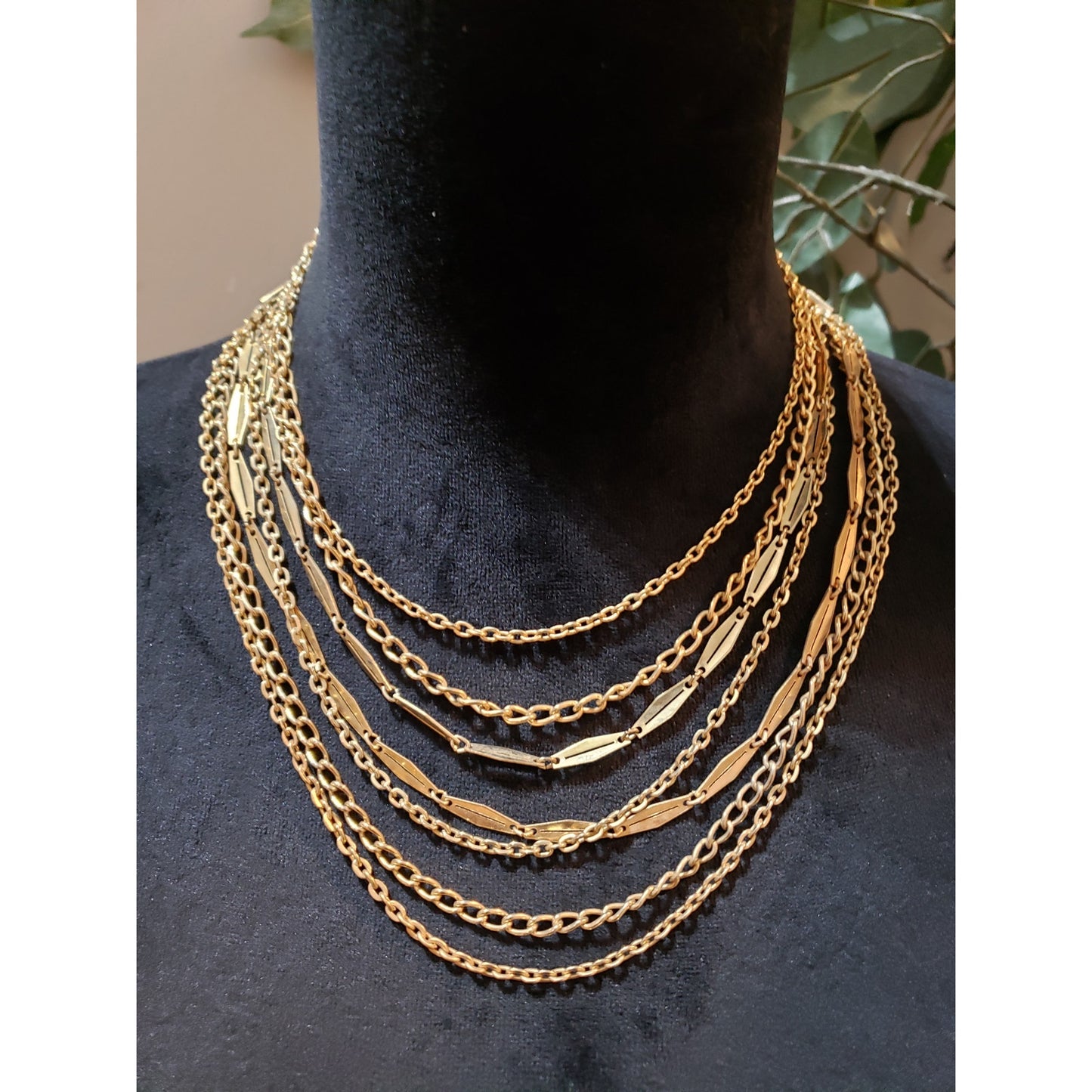 Womens Fashion Gold Tone Multilayer Paper Clip & Link Chains Necklace Jewelry