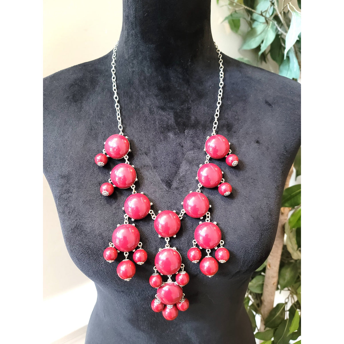 Women's Red Statement Necklace Lobster Clasp Bubble Beads Bold