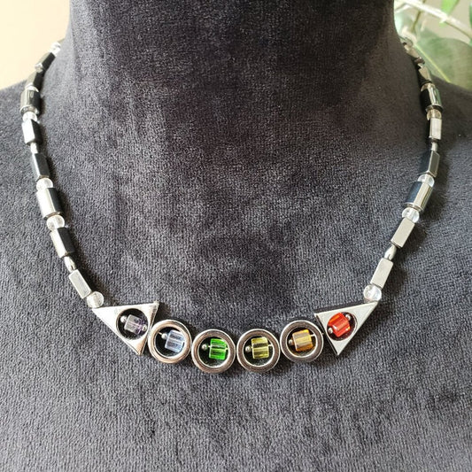 Women's Fashion Magnetic Hematite Geo-Shaped Collar Necklace with Lobster Clasp