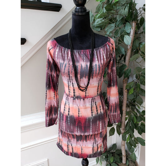 PrettyLittleThing Bodycon Dress Womens 12 Multi Abstract Print Bardot Split Hem