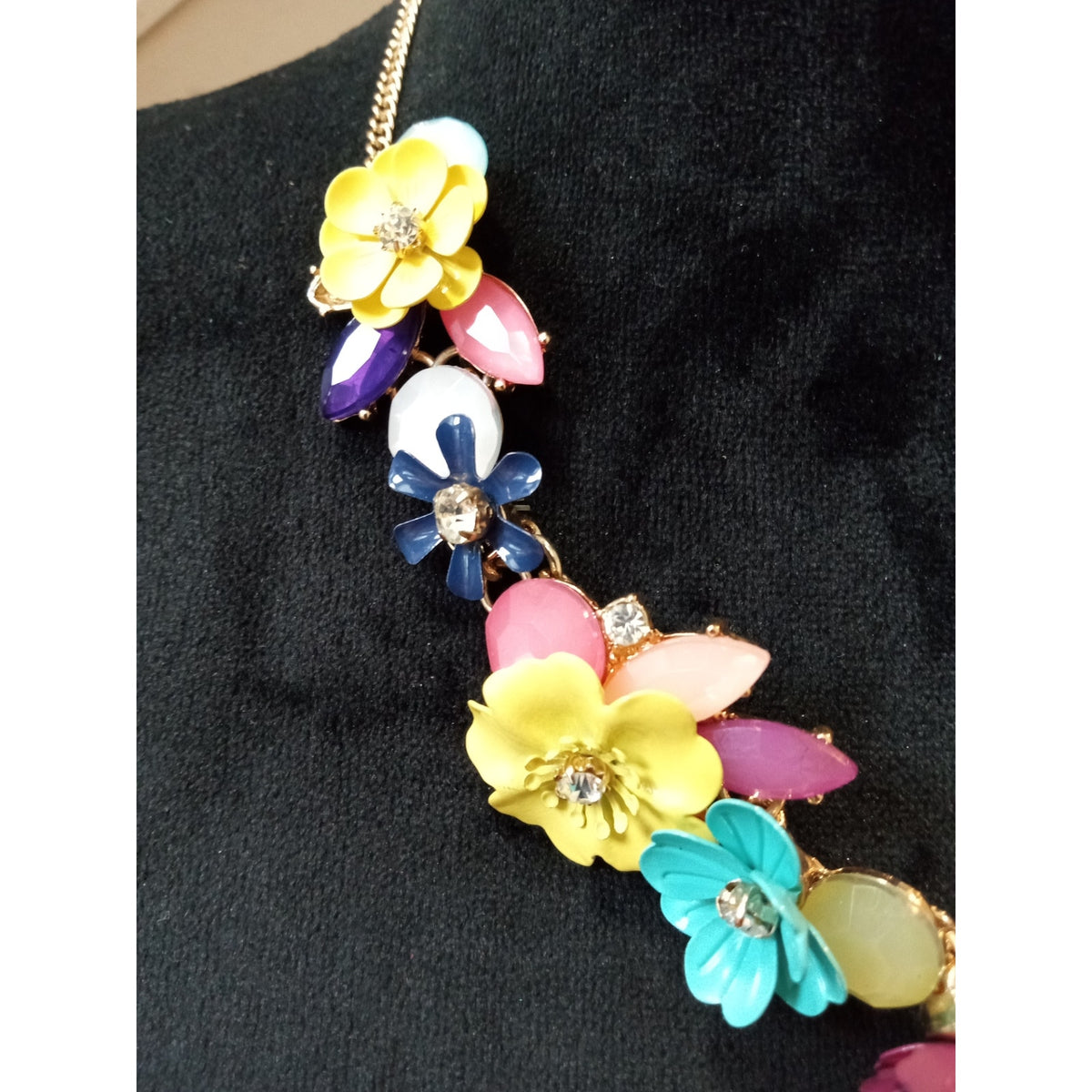 Colorful Enamel Flower Statement Necklace Floral Collar Spring Garden Necklace
