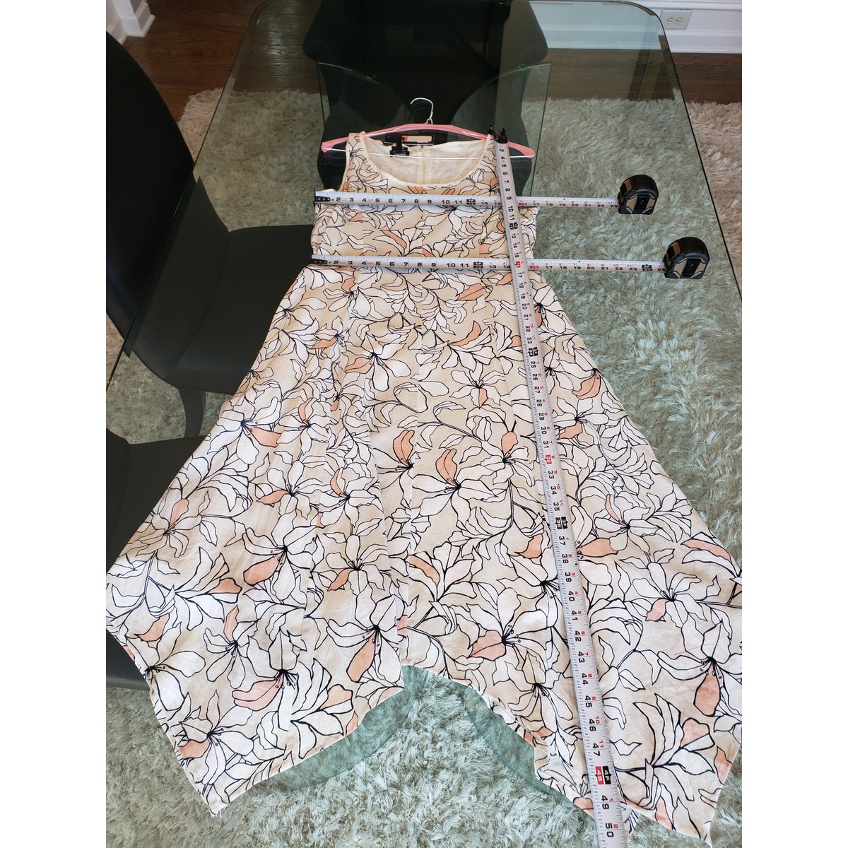 Jones New York Maxi Dress Linen 6 Ivory Floral Handkerchief Back Zip Square Neck