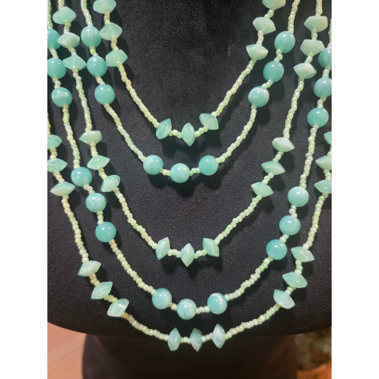 Women's Multi Layer Green Beaded Necklace With Lobster Claw Clasp Statement Jewelry