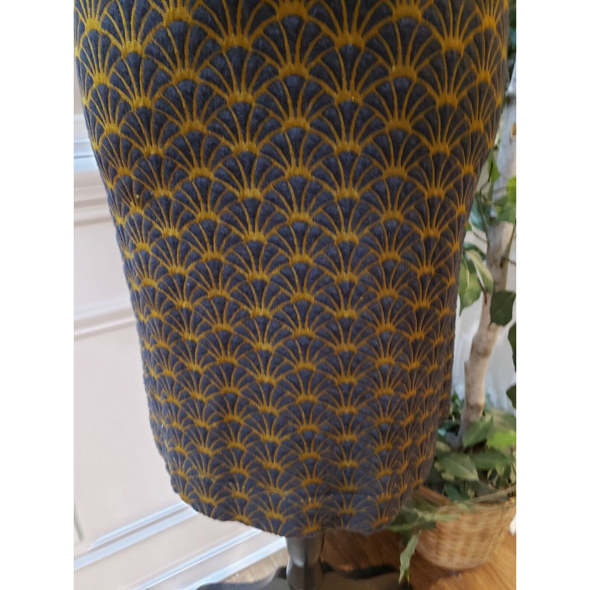LOFT Women Navy Brown Geometric Short Sleeve Knee Length Shift Dress Size L