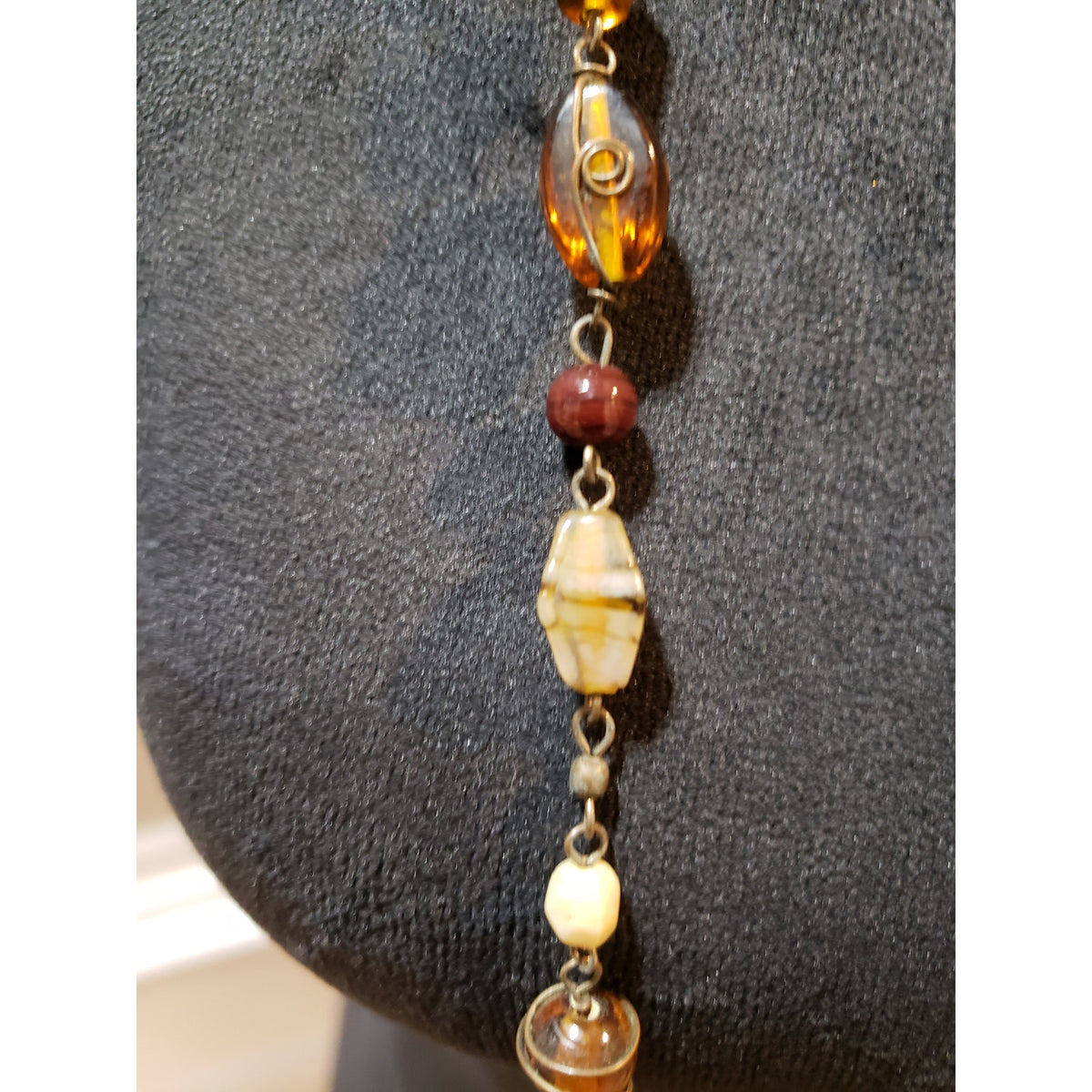 Women Fashion Multi Plastic Faux Wood Bone Wrapped Beaded Long Necklace Foldable