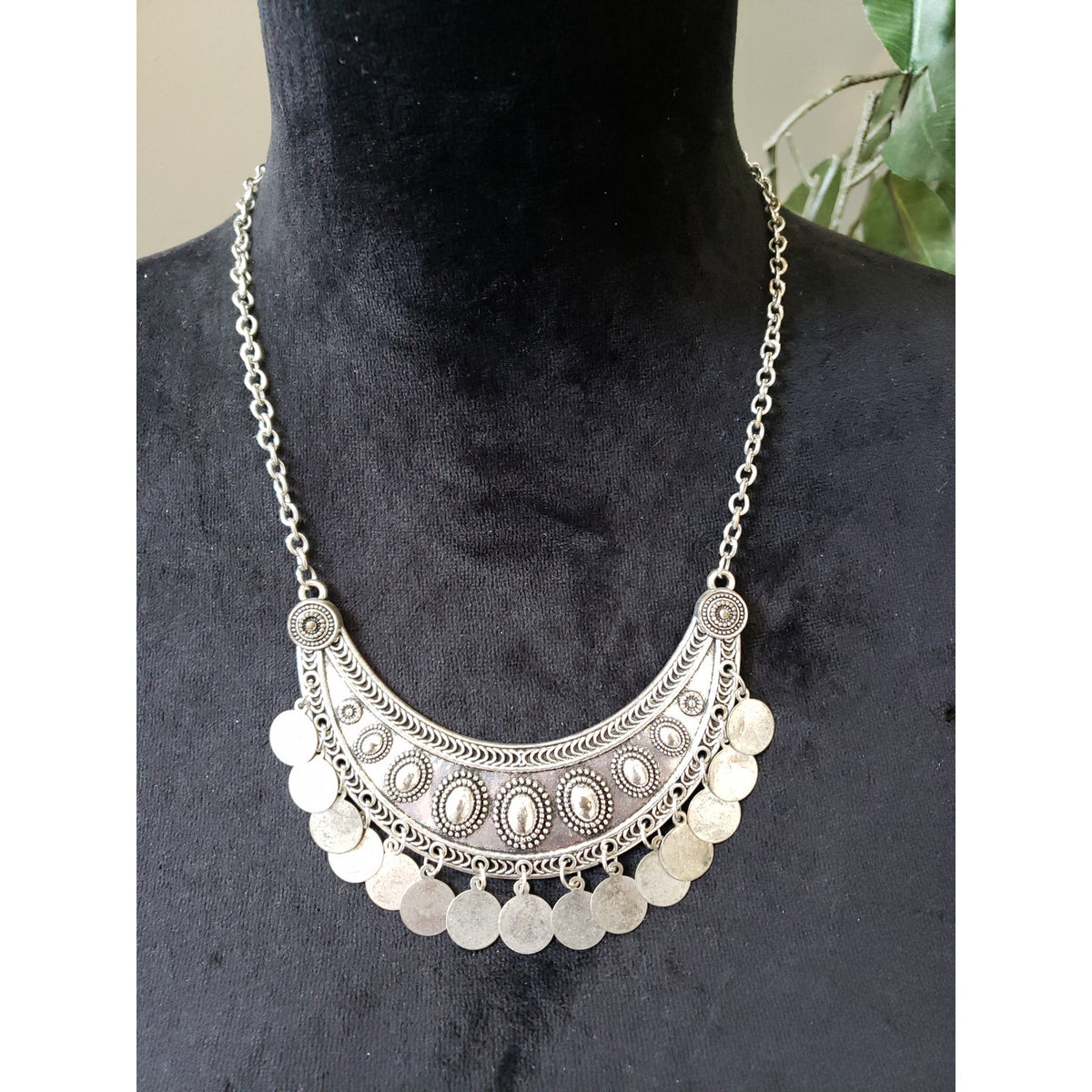 Boho Women's Silver Coin Bib Necklace Statement Adjustable Chain Vintage