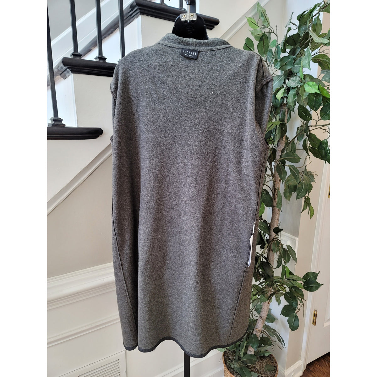Yeohlee Wrap Coat Jacket Women Large Gray Asymmetrical Hooded Fleece Lined