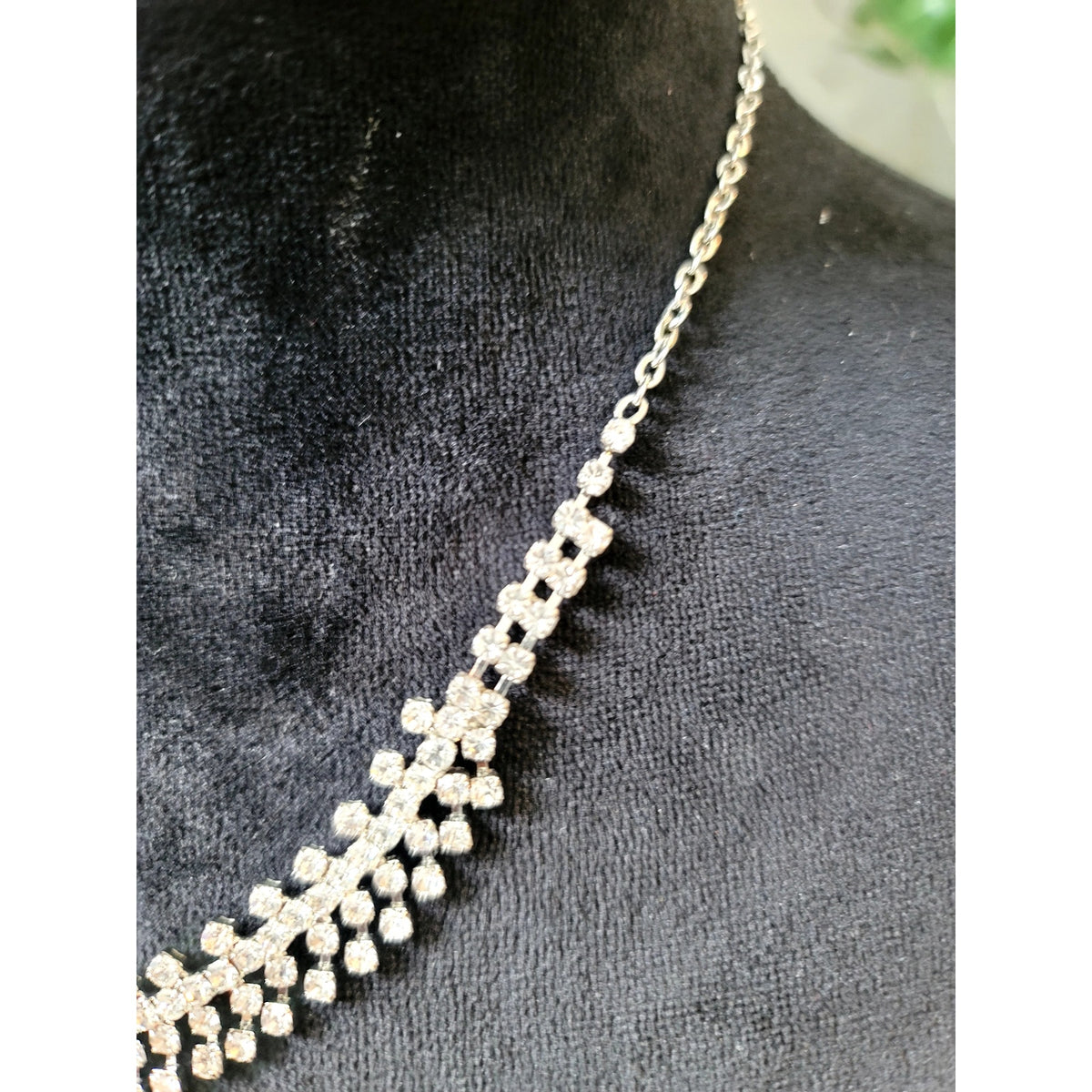White Crystal Beaded Chevron Statement Necklace Elegant