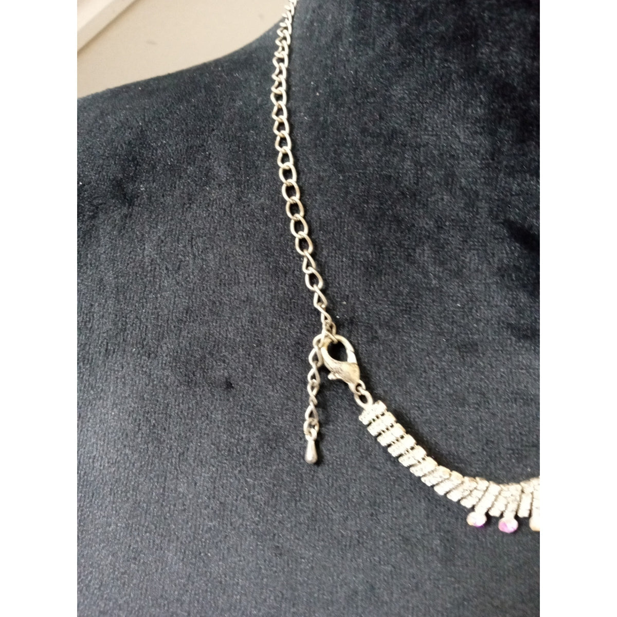 Silver Tone Crystal Bib Statement Necklace Multi Strand Bridal Formal Elegant