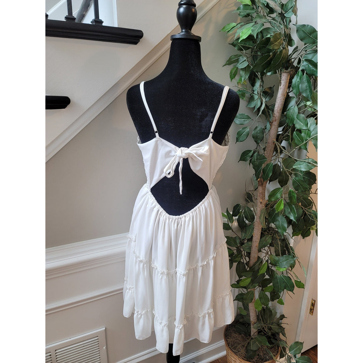 Ecowish Sundress Women Size L White Lace Tiered Sleeveless Summer Beach Casual