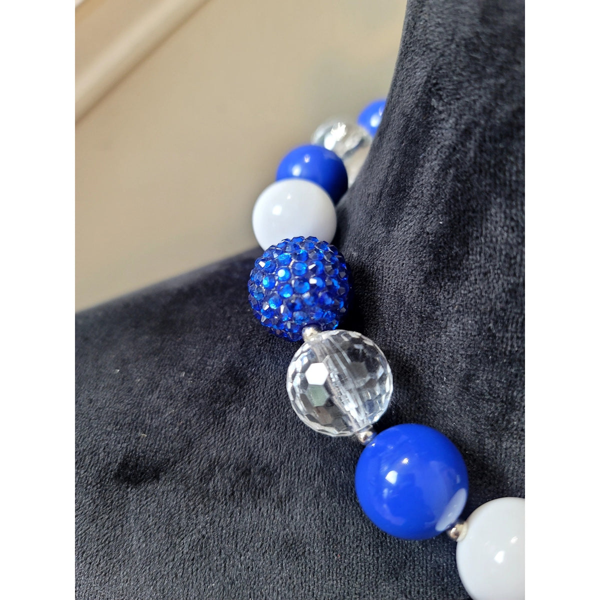 Blue White Crystal Chunky Beaded Acrylic Statement Necklace