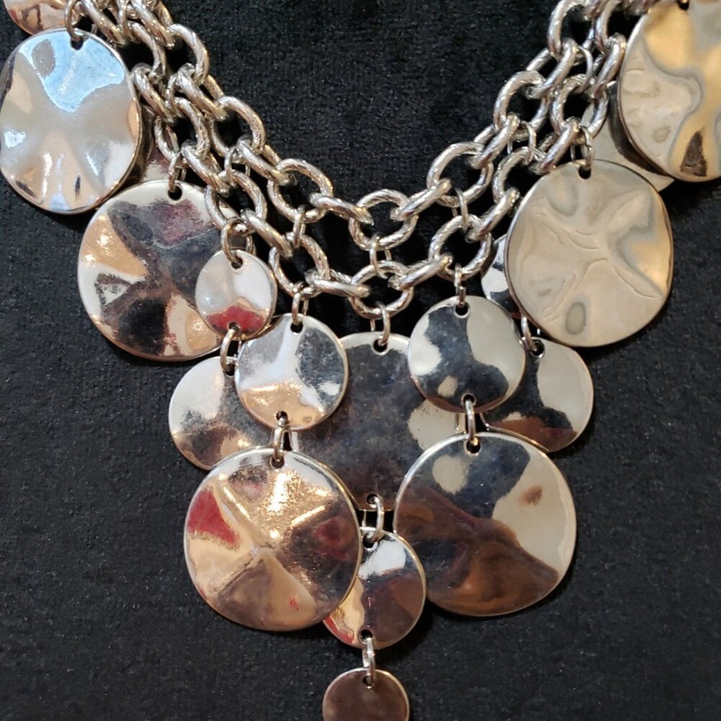 Womens Silver Metal Circle Disc Cascading Necklace Jewelry with Lobster Clasp