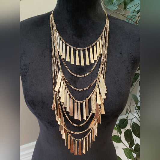 Womens Gold Tone Multi Strand Chain & Sticks Drop Necklace Jewelry with Lobster