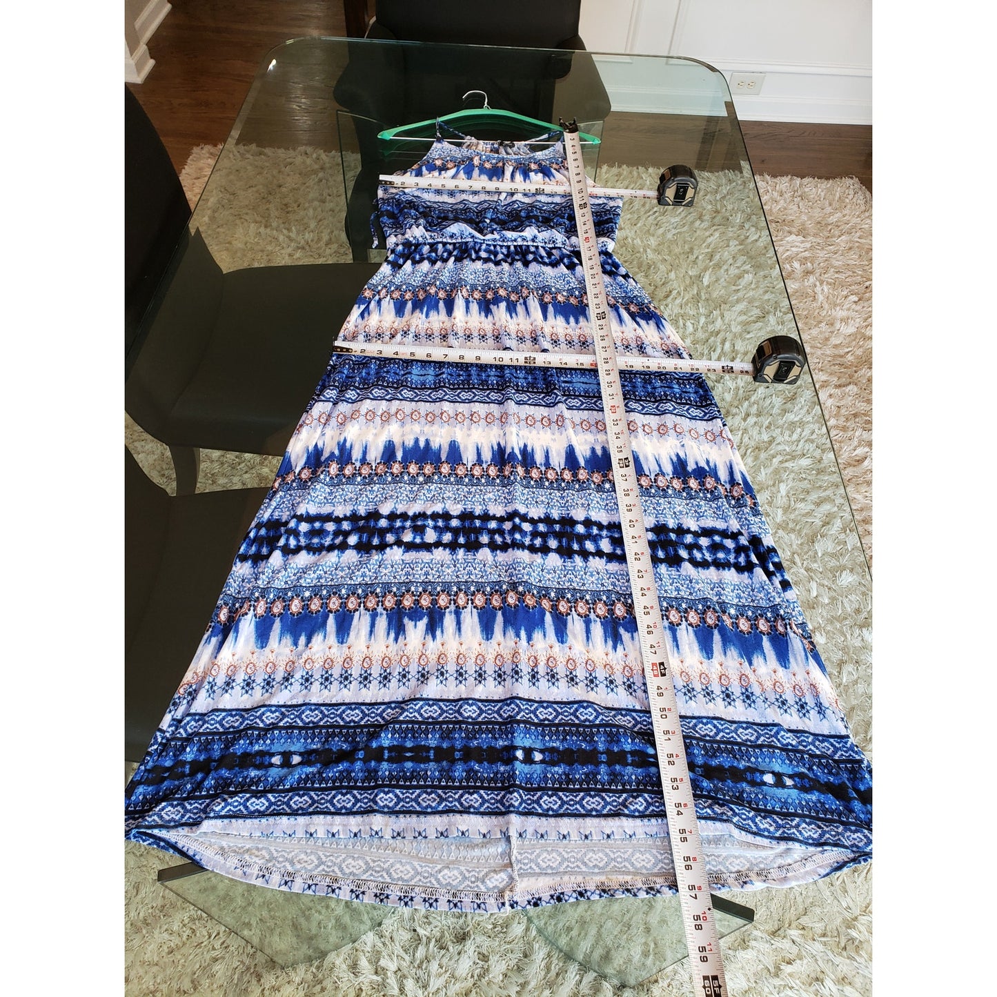 Rouge Long Maxi Dress Women's Size 2X Blue & White Strap Scoop Neck Sleeveless