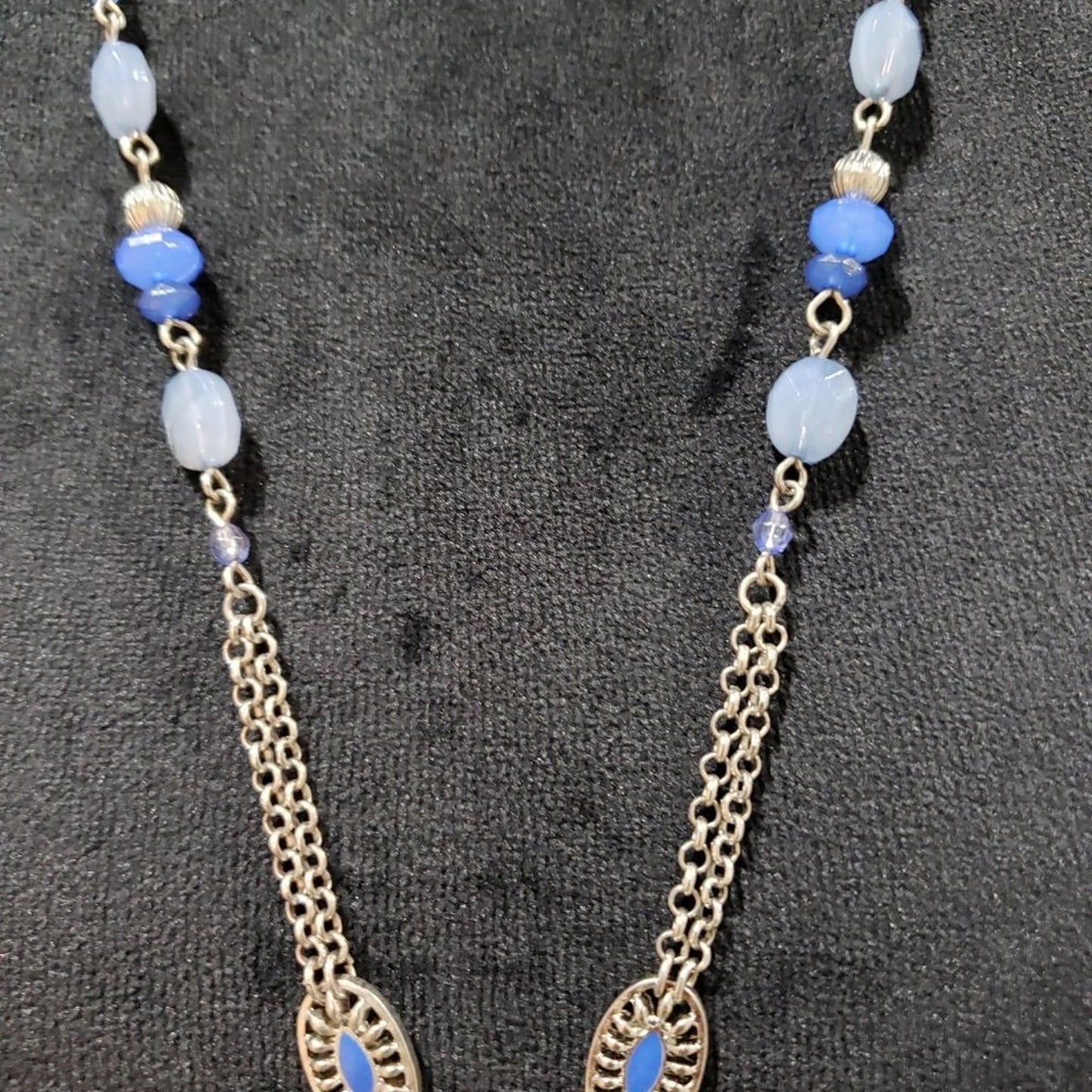 Womens Lapis Lazuli Silver Round Pendant Necklace with Lobster Clasp