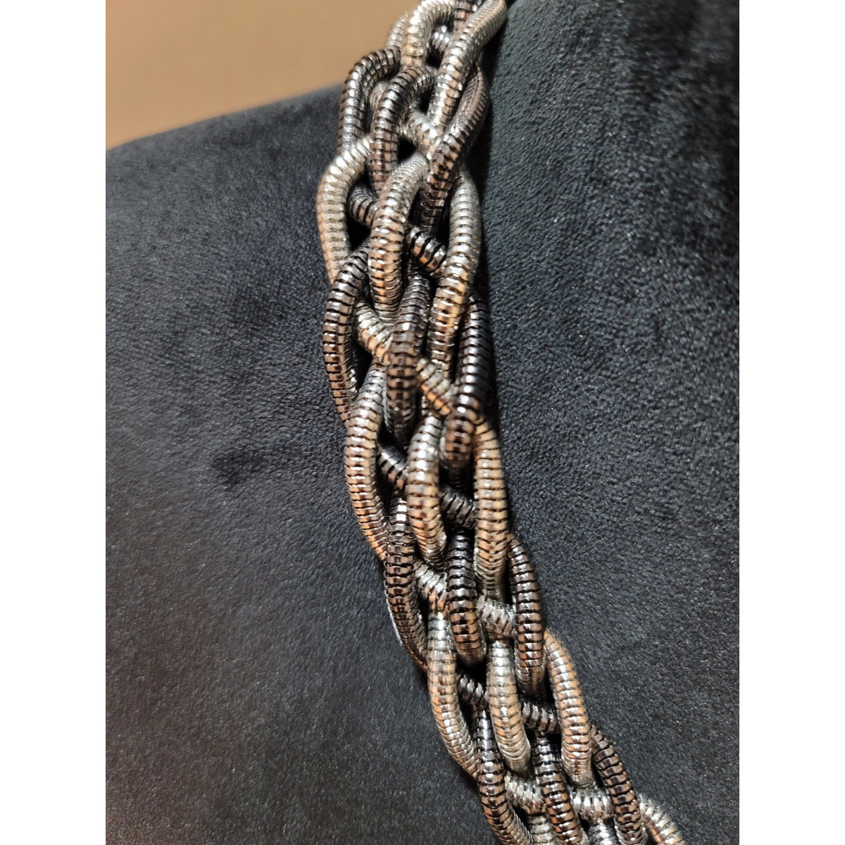 Women’s Multi-Strand Woven Metallic Coil Necklace with Silver-Tone Finish