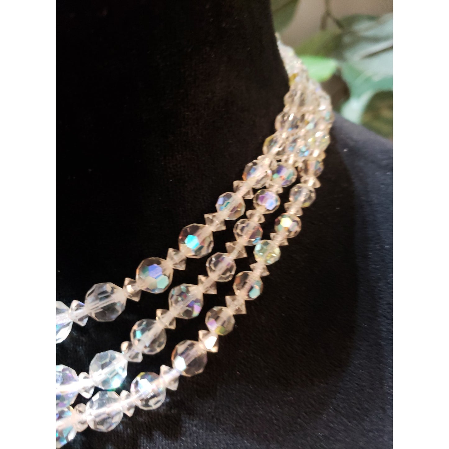 Women Fashion 4 Strand Aurora Borealis Rainbow Crystal Beaded Statement Necklace