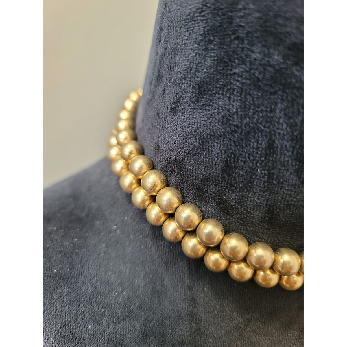 Womens Gold Tone Beaded Choker Necklace Double Strand With Hook Clasp