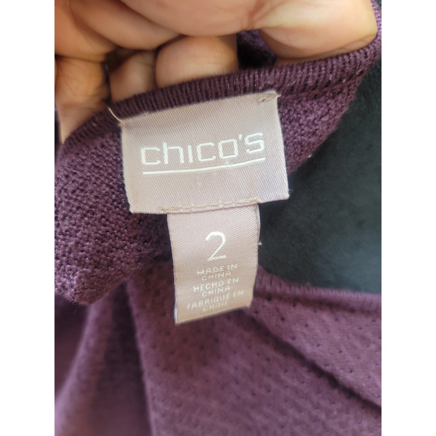 Chico's Sweater Women's Size 2 Large Purple Sheer Hem Knit Stretch Long Sleeve