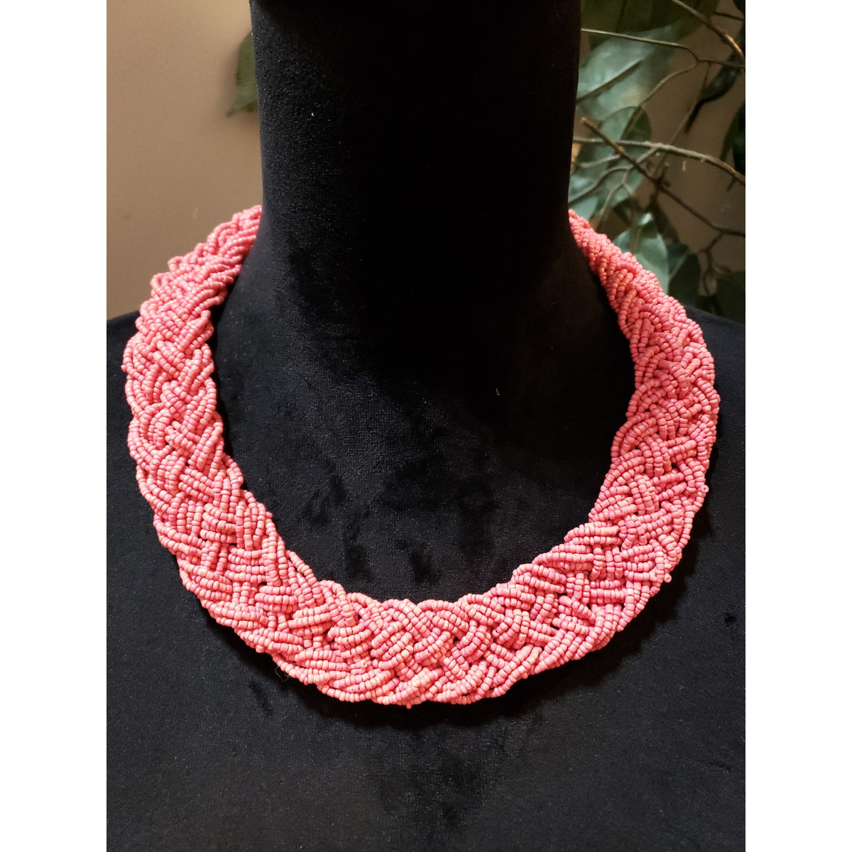 Womens Fashion Multilayer Pink Seed Beads Twist Braided Bold Choker Necklace