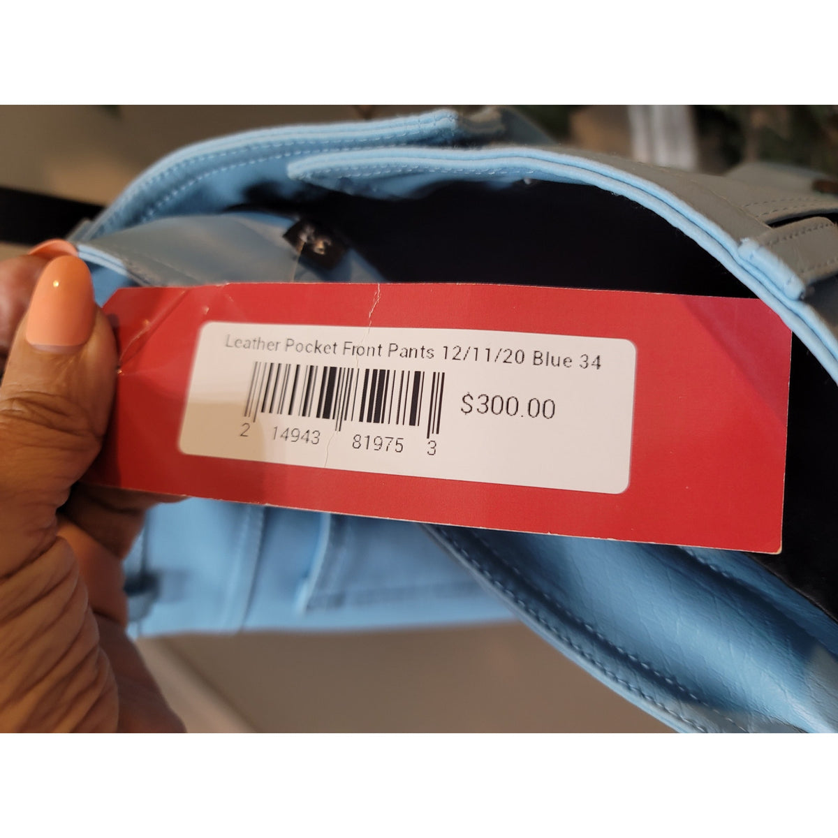 Merci Leather Cargo Pants Women's Size 34 (M) Light Blue Slim Fit Side Pockets
