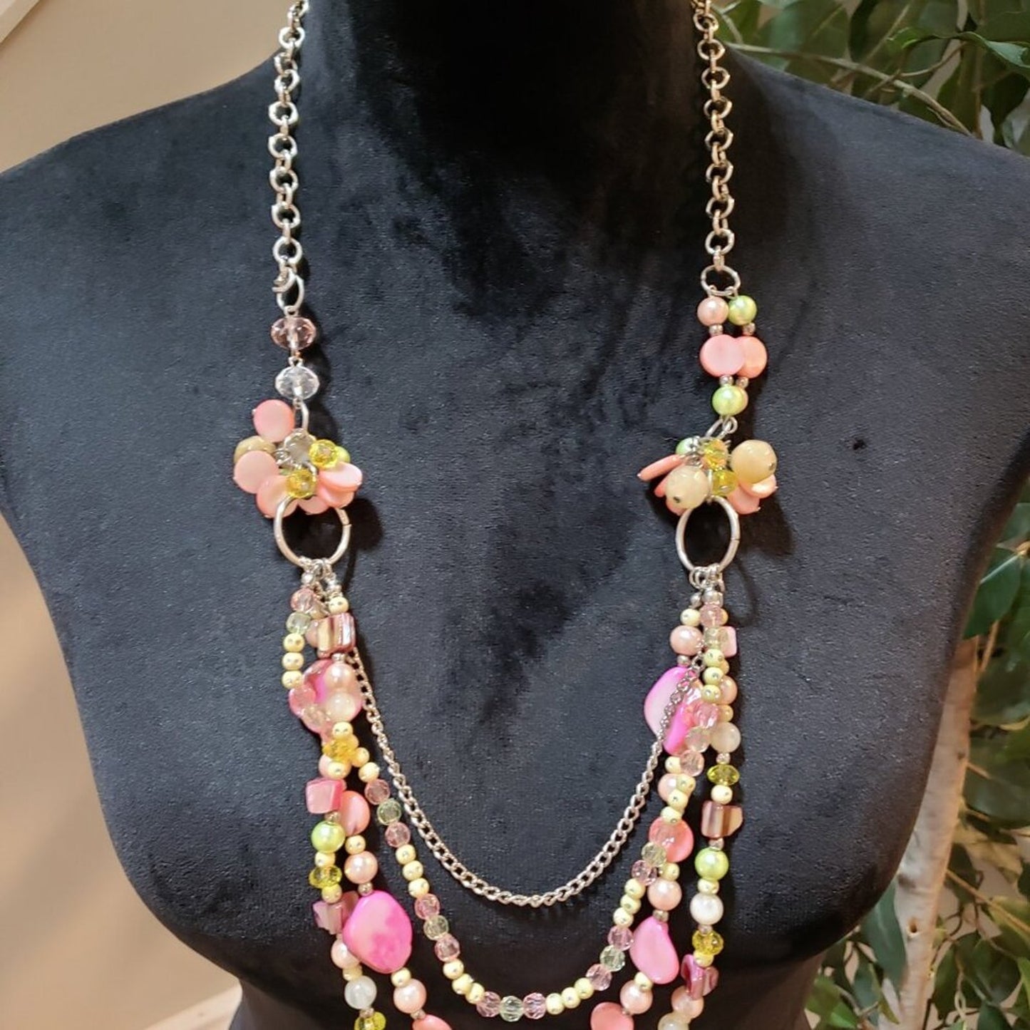 Womens Multicolor Crystal & Pearl Beaded Charm Necklace with Lobster Clasp