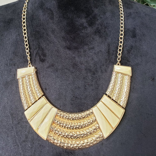 Women's Egyptian Style Box Chain Gold Tone Bib Statement Necklace with Lobster