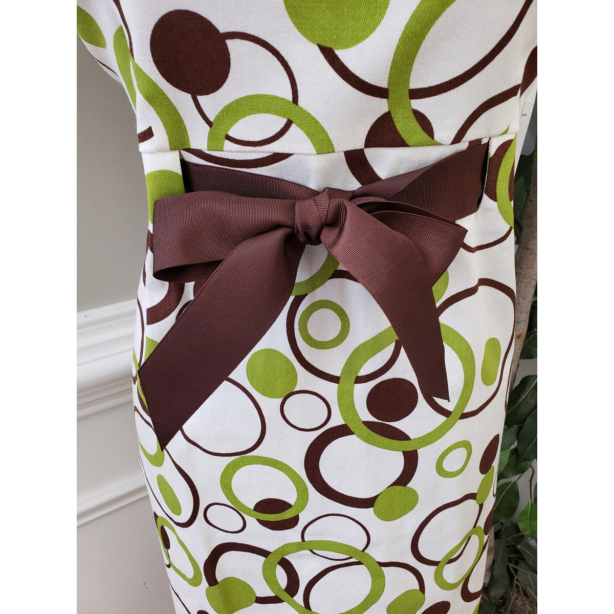 Kim Rogers Shift Dress Women's 12P Beige & Green Round Neck Sleeveless Back Zip
