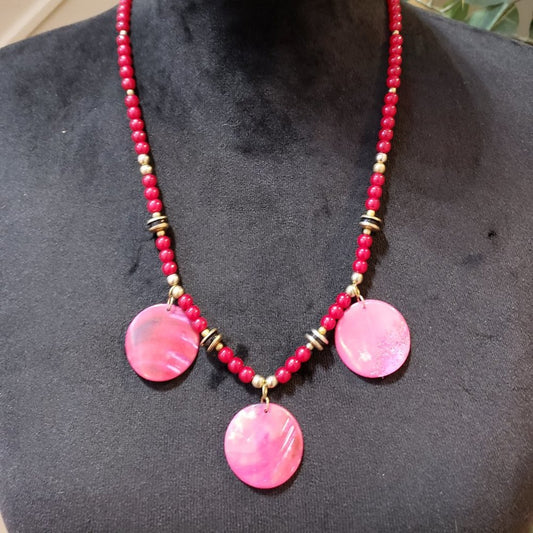 Womens Fashion Gold Tone Red Beaded Statement Collar Necklace with Barrel Clasp