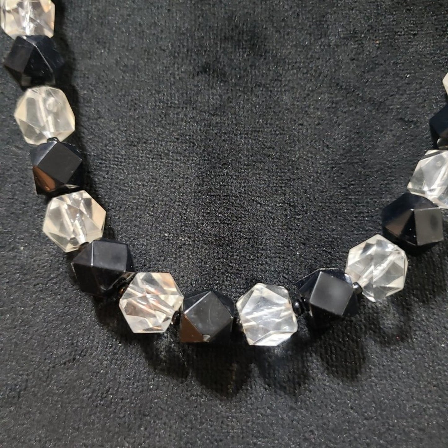 Womens Clear Black Lucite Faceted Crystal Bead Choker Necklace Spring Ring Clasp