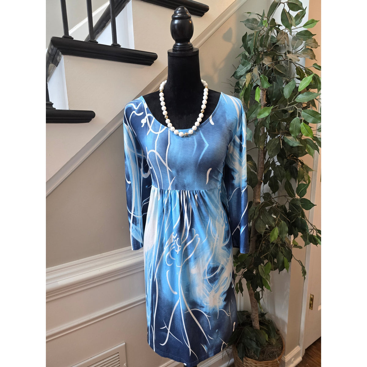 R&B Collection Shirt Dress Women's Size 2X Blue Floral Pattern Long Sleeves