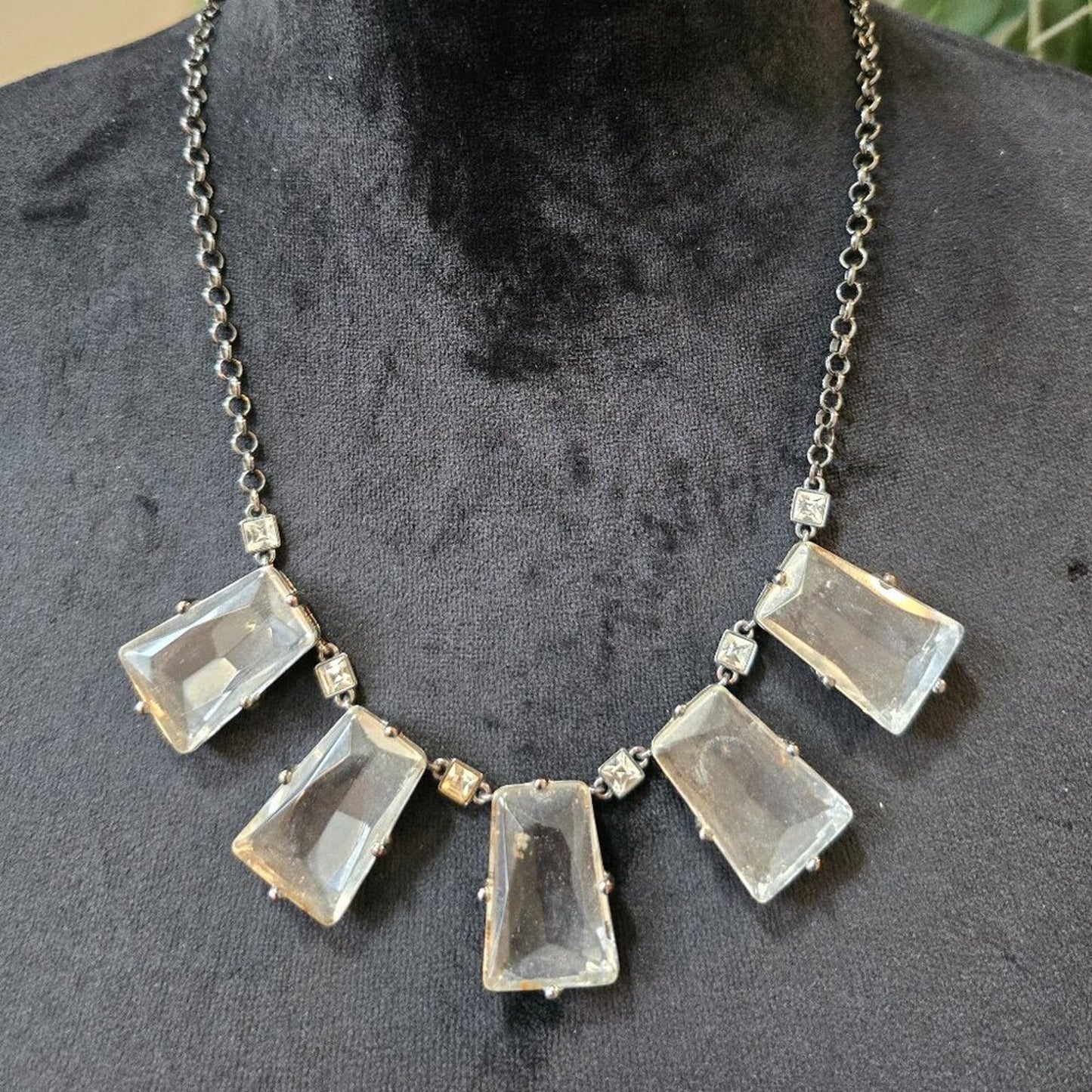 Womens Clear Crystal Stone Silver Tone Curb Chain Necklace with Lobster Clasp