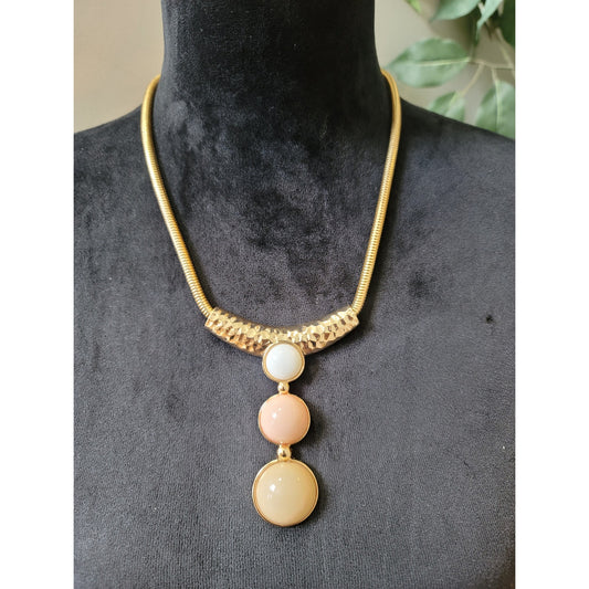 Women's Gold Tone Necklace With White Pink Beige Stones And Lobster Claw Lock