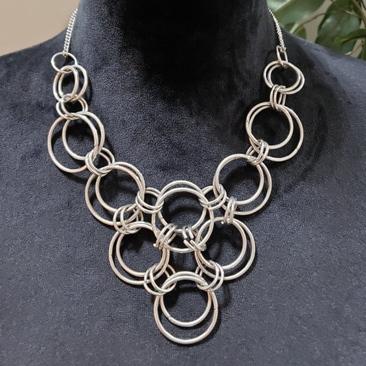 Women Fashion Silver Multi Circle Link Collar Necklace w/ Lobster Clasp