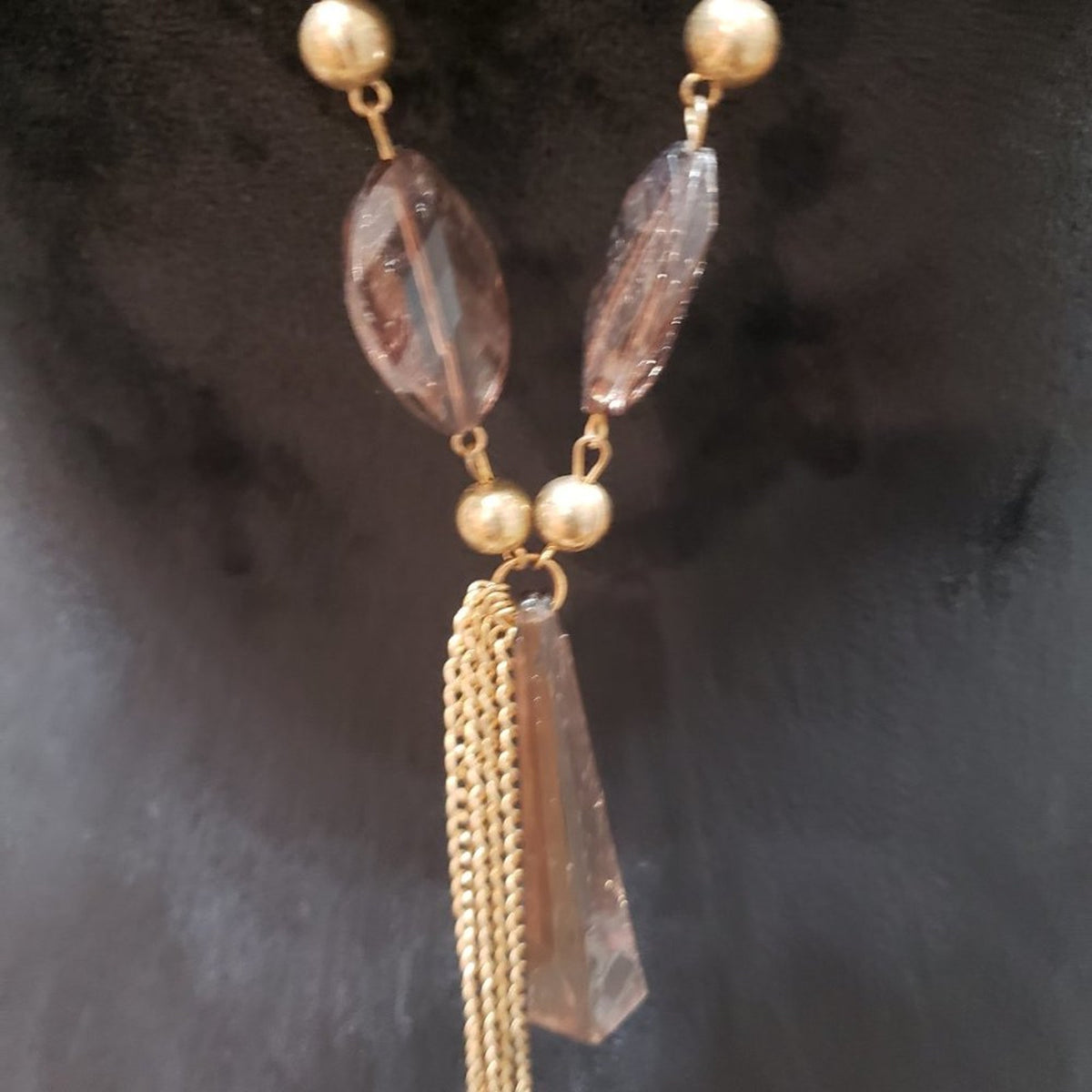 Women Fashion Gold Tone Beads Crystal Pendulum Pendant Necklace w/ Lobster Clasp