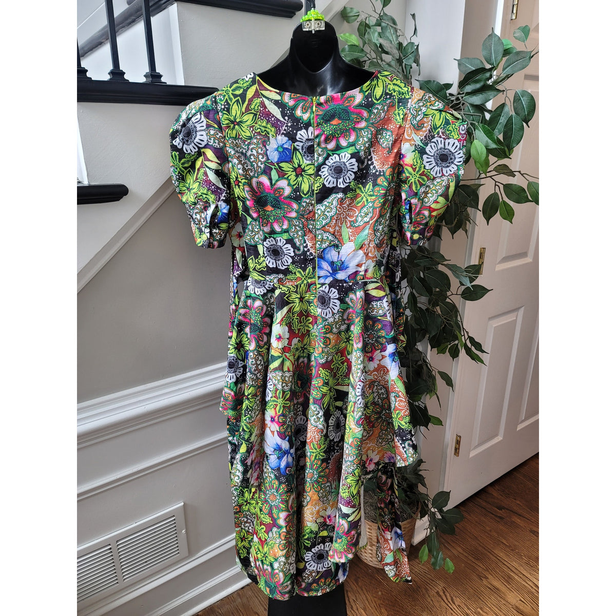 Kosmios Shirt Women's Large Multicolor Puff Sleeve Peplum Top High Low