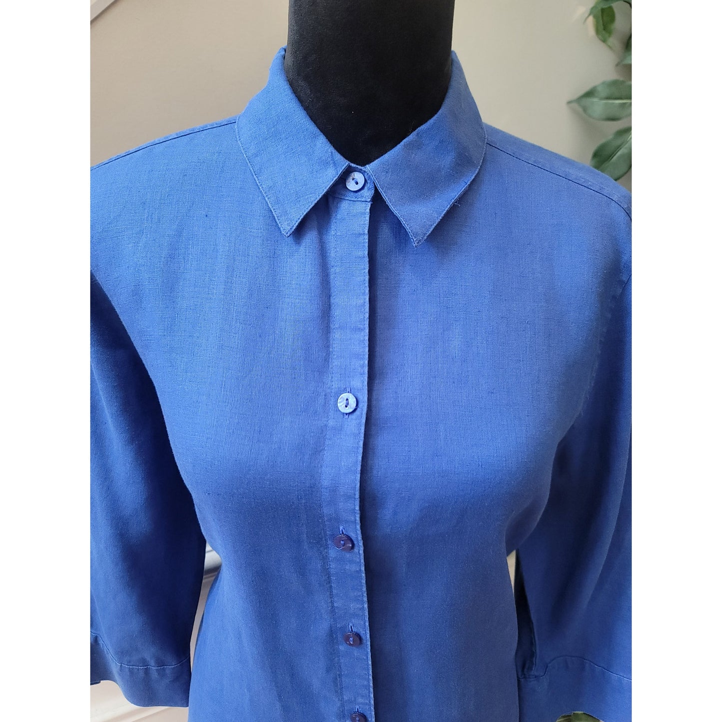 Chico's Linen Button Front Tunic Shirt Women's Size 1 Medium Blue Long Sleeves