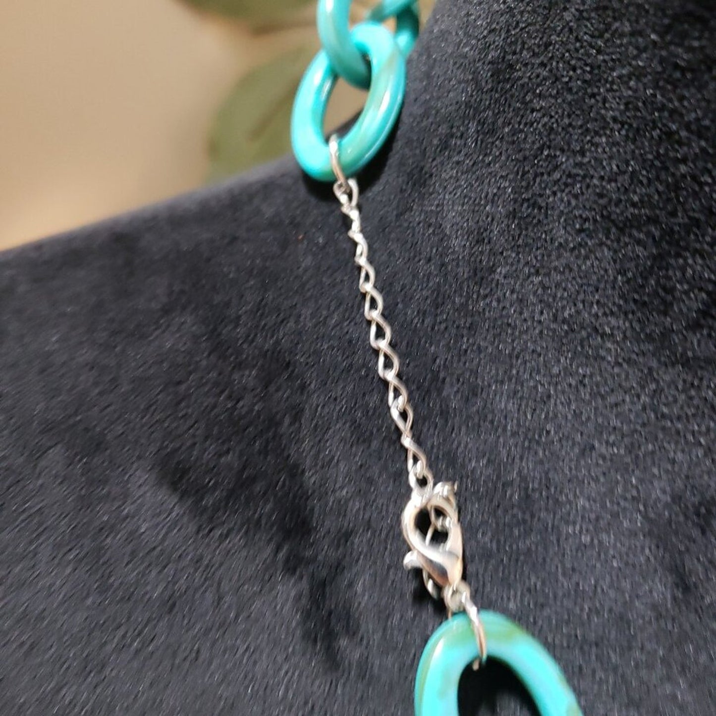 Womens Green Marble Link Cluster Chain Necklace Jewelry with Lobster Clasp
