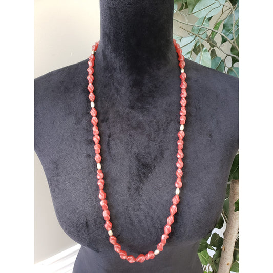 Womens Fashion Coral Oblong Lucite Beads Long Necklace Jewelry w/ Barrel Clasp