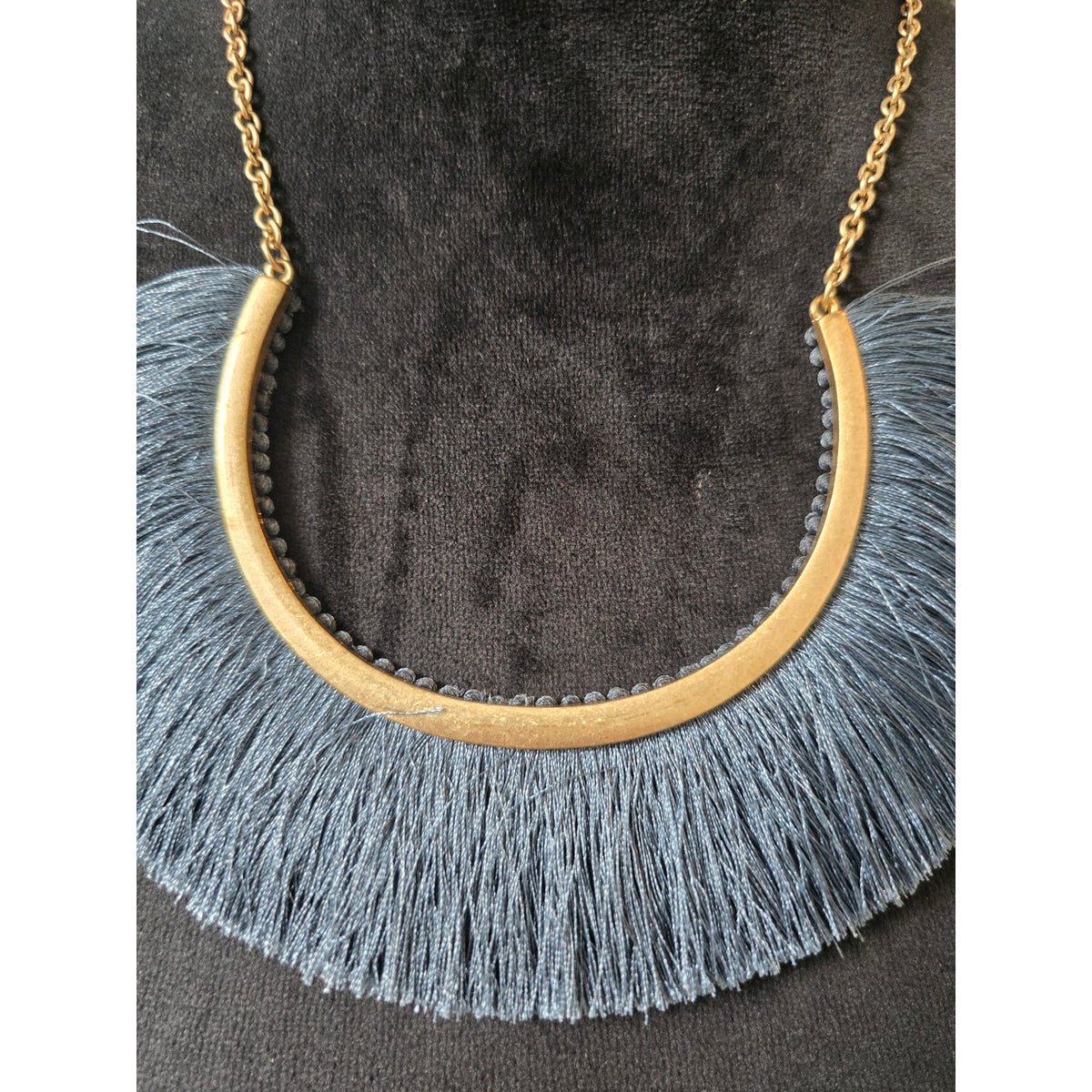 Blue Fringe Tassel Bib Statement Necklace