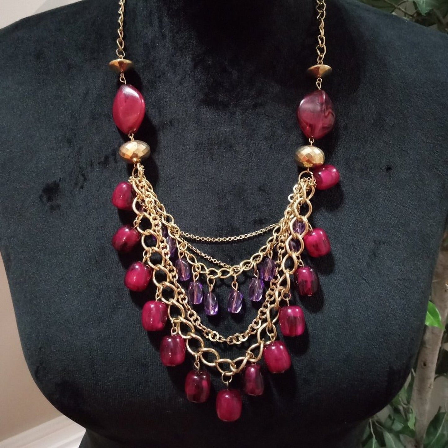 Womens Fashion Rhinestone Charm Gold Tone Chain Statement Necklace with Lobster