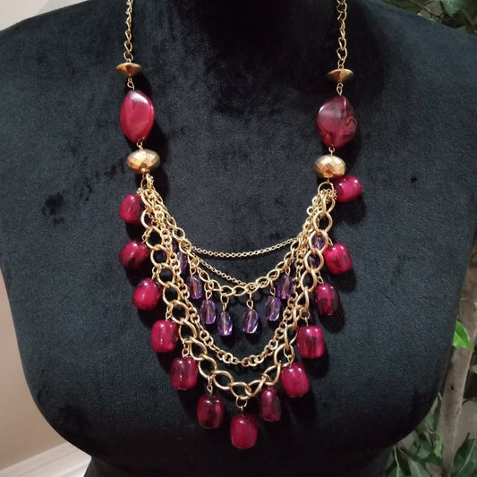 Womens Fashion Rhinestone Charm Gold Tone Chain Statement Necklace with Lobster