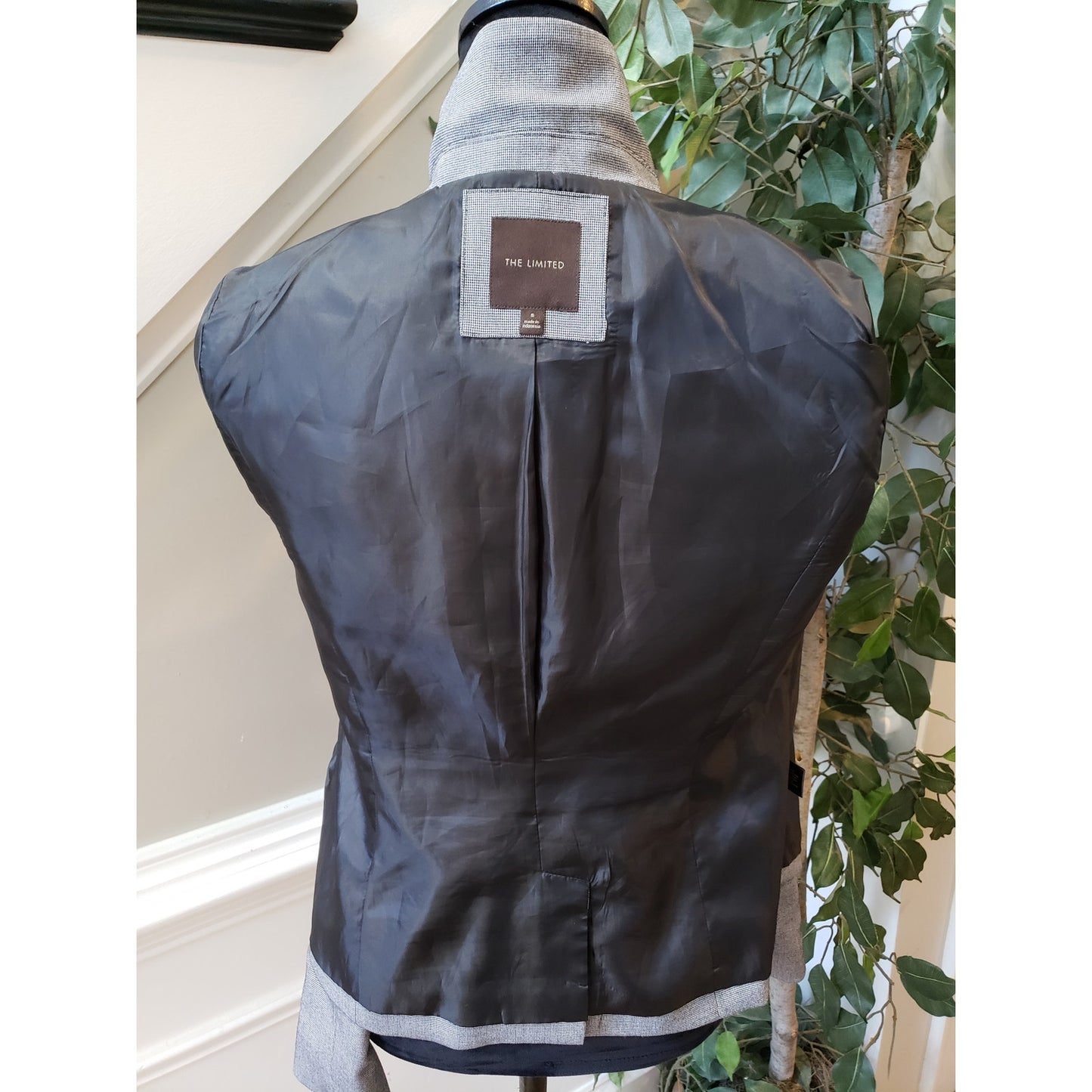 The Limited Blazer Jacket Womens S Gray Houndstooth Single Breasted Button Front