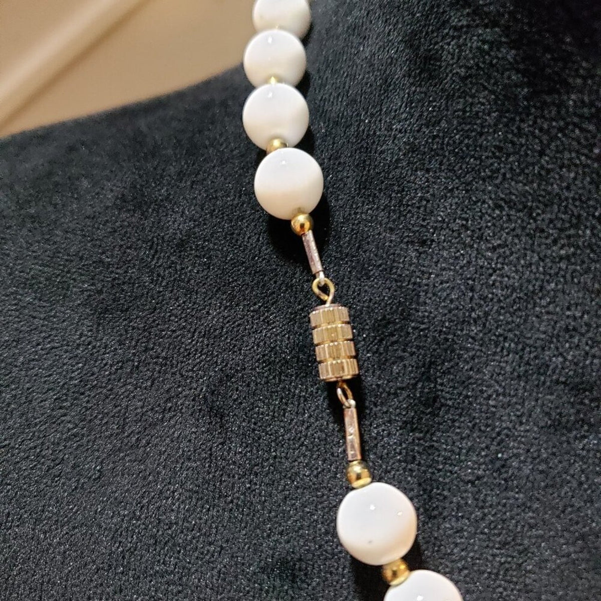 Womens Fashion White Pearl Blue Bead & Anchor Collar Necklace with Barrel Clasp